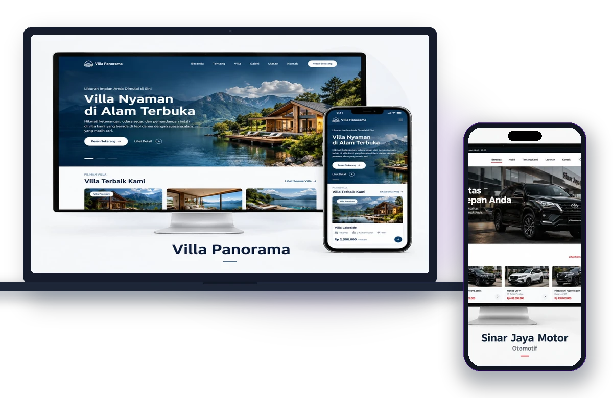Showcase Desain Website Responsif AURA GLOBAL di Laptop dan Smartphone