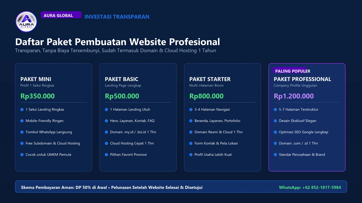 Infografis Panduan Paket Harga Pembuatan Website Profesional AURA GLOBAL