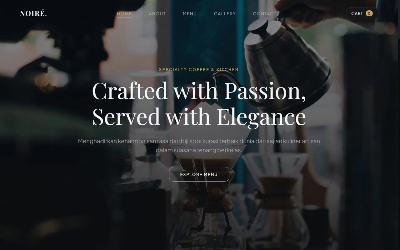 Website Noiré Café - Specialty Coffee & Culinary Experience